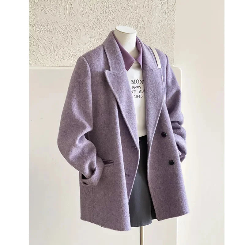 Gentle Purple wWoolen Coat For Women In Autumn And Winter 2025 New Woolen Coat With High-end Feel Small And Short Korean Style