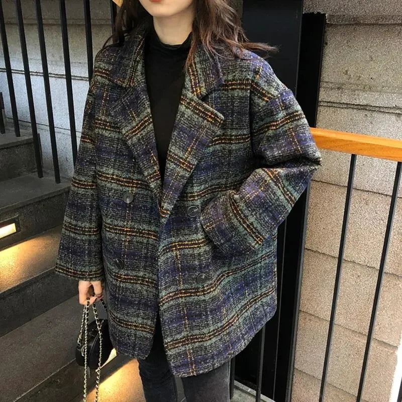 Checkered Coat for Women 2025 Spring New Korean Edition Retro Western Style Reduced Age Small Fragrant Whisper Coat for Women WF