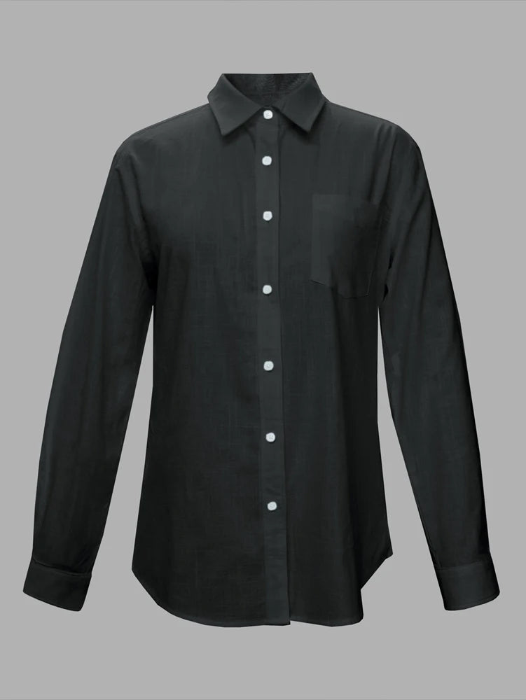 2025 Summer New Pure Colour Single Row Buttons High Collar Shirt Basic Section Commuter Casual Comfortable and Soft