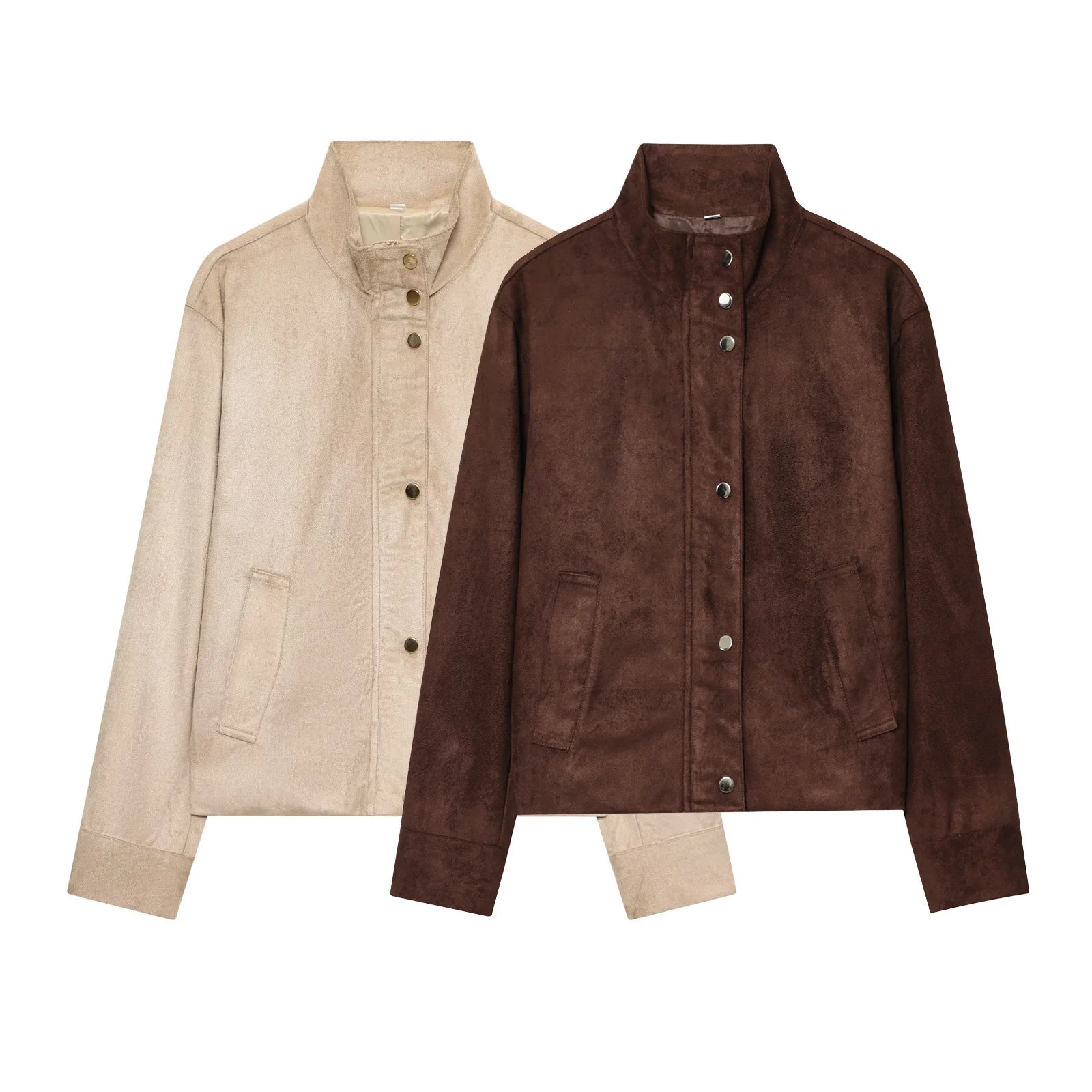 European and American style 2025 autumn new suede leather stand collar high-end fashion versatile jacket