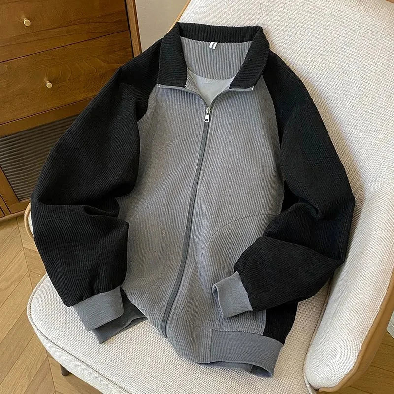 Women Corduroy Baseball Jacket Patchwork Long Sleeve Zip Coat Harajuku Y2K Spring Fall Loose Casual Outwear American Vintage